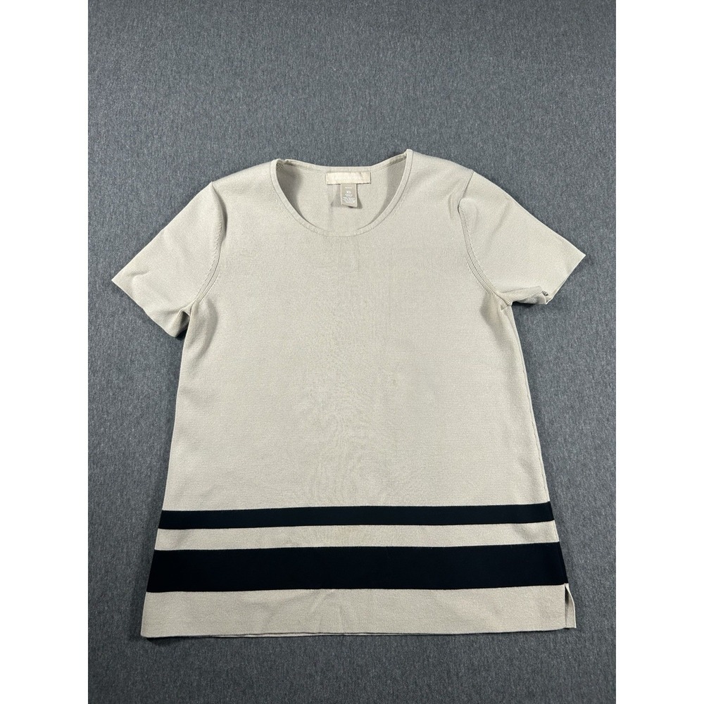 Banana Republic Petite XS Beige Short Sleeve Ribbed Knit Sweater with Blk Strap